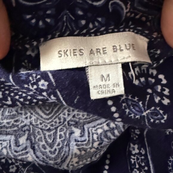 Skies Are Blue Womens Romper Top With Tassels Medium 100% Rayon Navy & White Boh - Picture 4 of 4